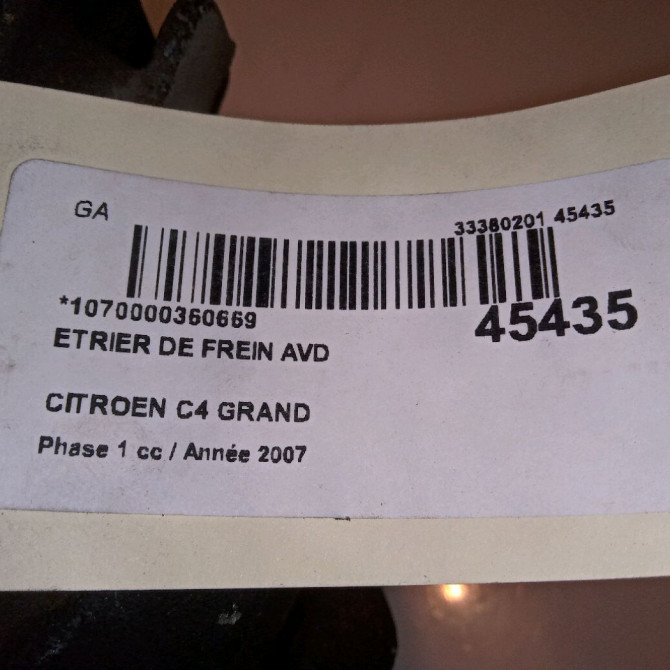 Etrier de frein avant droit occasion CITROEN C4 GRAND PICASSO I Phase 1 10-2006->09-2013 1.6 HDI 110ch 4400T5 4