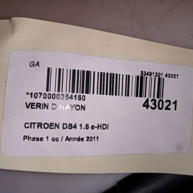 Verin droit hayon occasion CITROEN DS4 Phase 1 01-2011->03-2016 1.6 e-HDi 110ch 8731X6 3