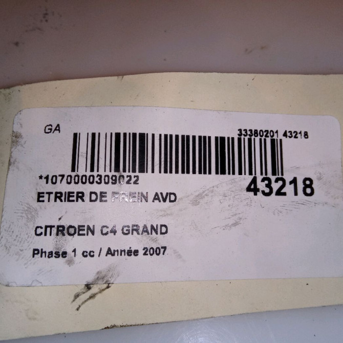 Etrier de frein avant droit occasion CITROEN C4 GRAND PICASSO I Phase 1 10-2006->09-2013 1.6 HDI 110ch 4400T5 4