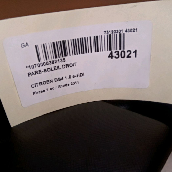 Pare-soleil droit occasion CITROEN DS4 Phase 1 01-2011->03-2016 1.6 e-HDi 110ch 16124520ZD 3