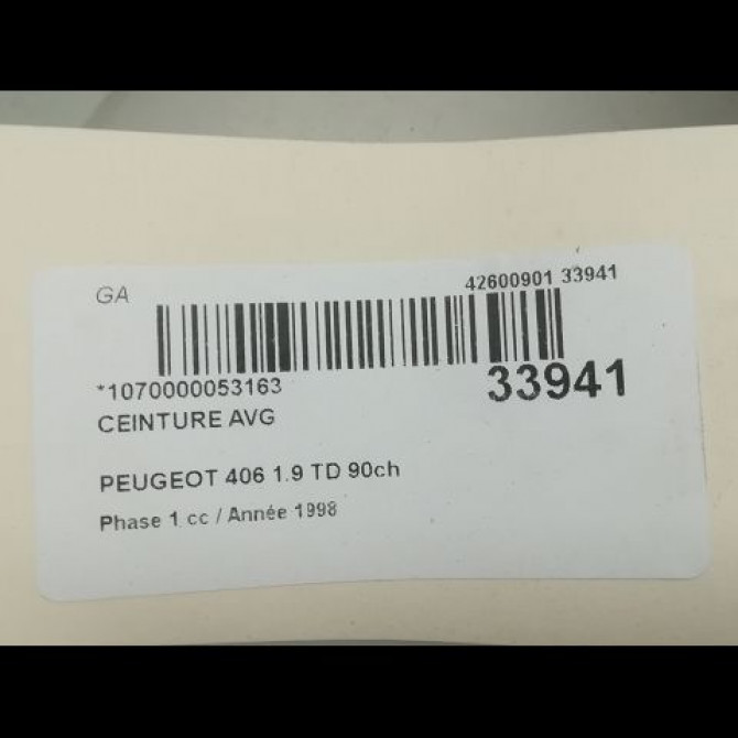 Ceinture avant gauche occasion PEUGEOT 406 Phase 1 10-1995->04-1999 1.9 TD 90ch 8972RE 4
