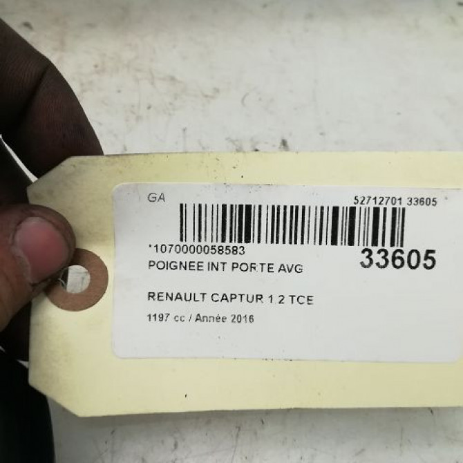 Poignee int porte avg occasion RENAULT CAPTUR Phase 1 02-2013->... 1.2i 118 16V 806716611R 4