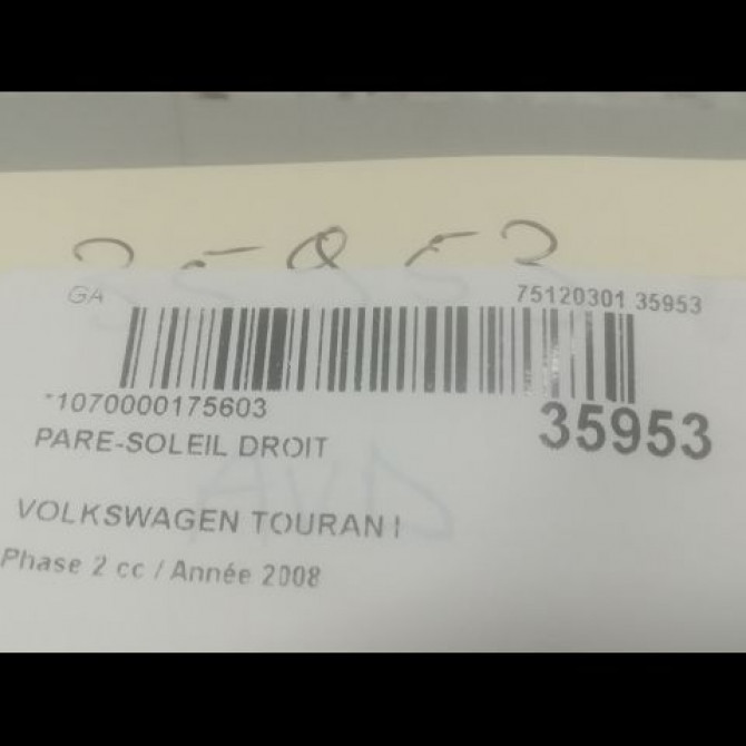 Pare-soleil droit occasion VOLKSWAGEN TOURAN I Phase 2 11-2006->09-2010 2.0TDi 16v 140ch 1T0857552F2F4 3