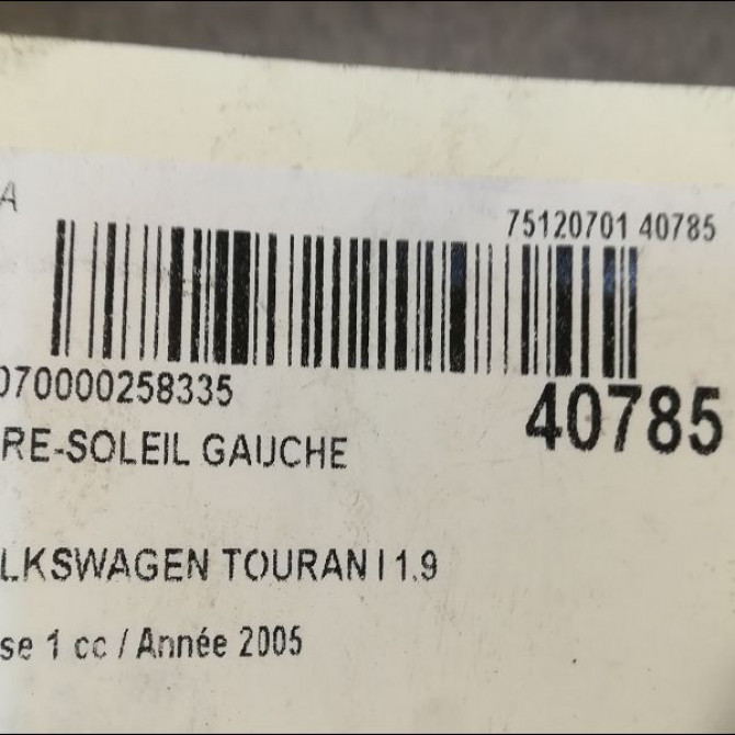 Pare-soleil gauche occasion VOLKSWAGEN TOURAN I Phase 1 03-2003->12-2006 1.9 TDI 105ch 1T0857551F2F4 3