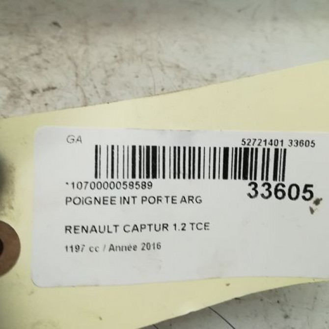 Poignee int porte arg occasion RENAULT CAPTUR Phase 1 02-2013->... 1.2i 118 16V 806716611R 4