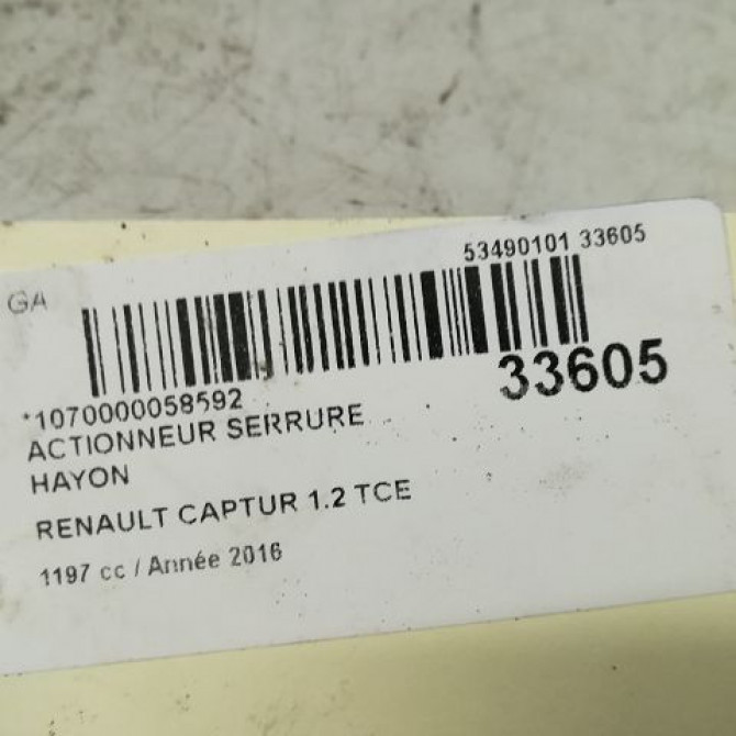Actionneur serrure hayon occasion RENAULT CAPTUR Phase 1 02-2013->... 1.2i 118 16V 4