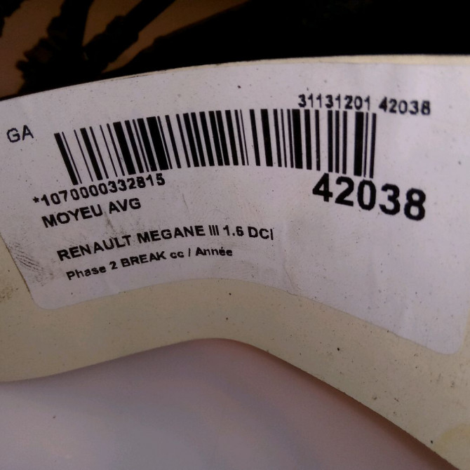 Moyeu avg occasion RENAULT MEGANE III Phase 2 BREAK 01-2012->06-2014 1.6 DCI 130ch 402108022R 4