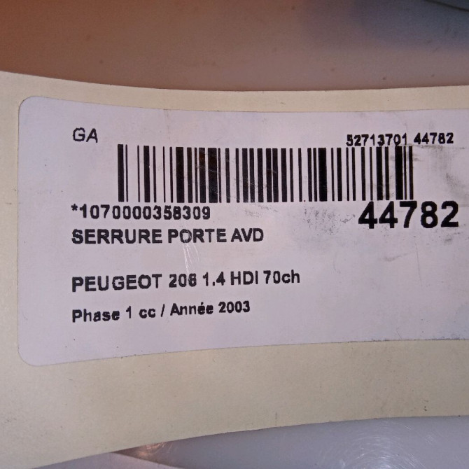 Serrure porte avd occasion PEUGEOT 206 Phase 1 09-1998->03-2009 1.4 HDI 70ch 9136J0 4