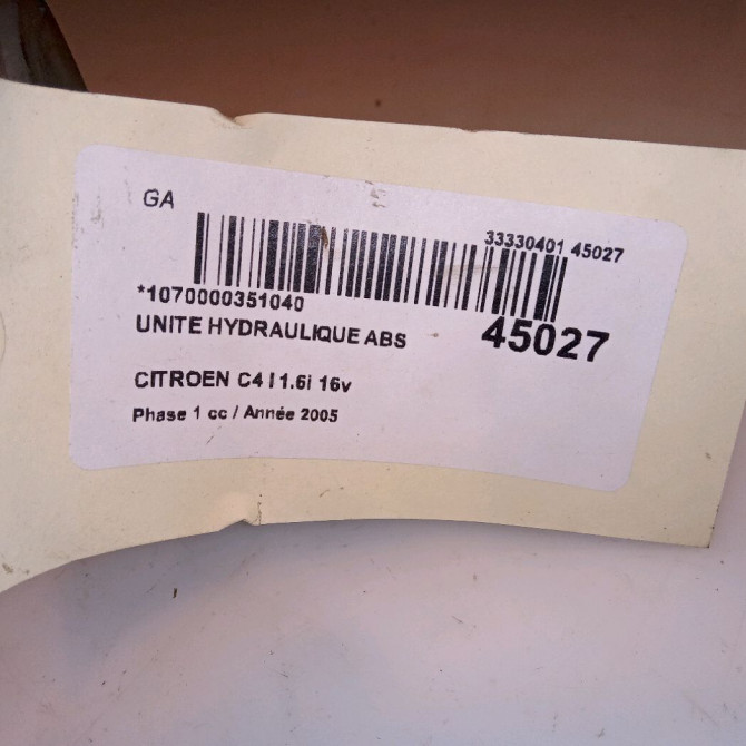 Unité hydraulique ABS occasion CITROEN C4 I Phase 1 11-2004->07-2008 1.6i 16v 4541E4 5