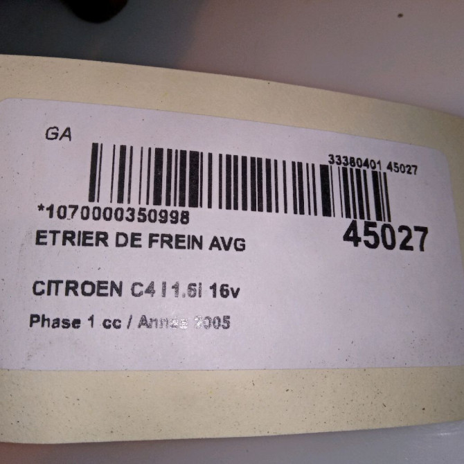 Etrier de frein avant gauche occasion CITROEN C4 I Phase 1 11-2004->07-2008 1.6i 16v 4400N2 4