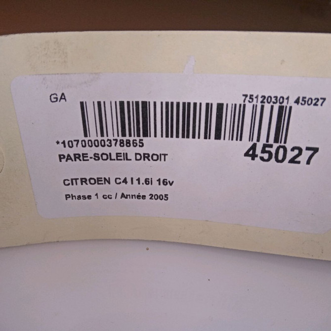 Pare-soleil droit occasion CITROEN C4 I Phase 1 11-2004->07-2008 1.6i 16v 8143JG 3