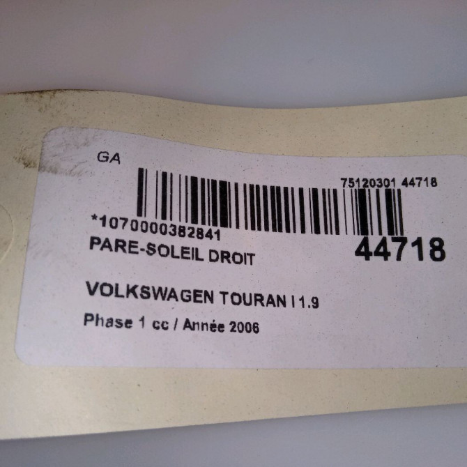 Pare-soleil droit occasion VOLKSWAGEN TOURAN I Phase 1 03-2003->12-2006 1.9 TDI 105ch 1T0857552F2F4 3