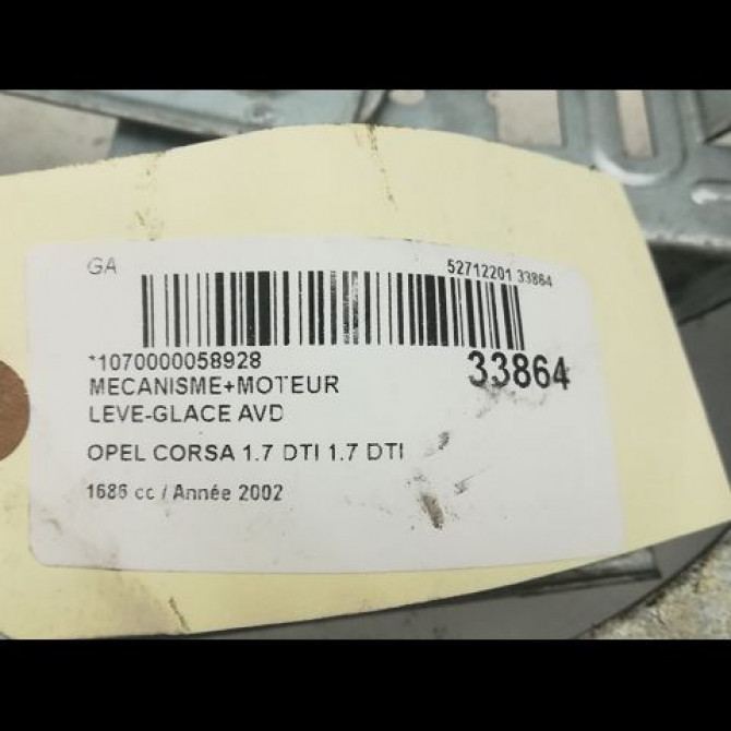Mecanisme + moteur lève-glace avant droit occasion OPEL CORSA III Phase 1 10-2000->08-2003 1.7 DI 16v 9196411 5
