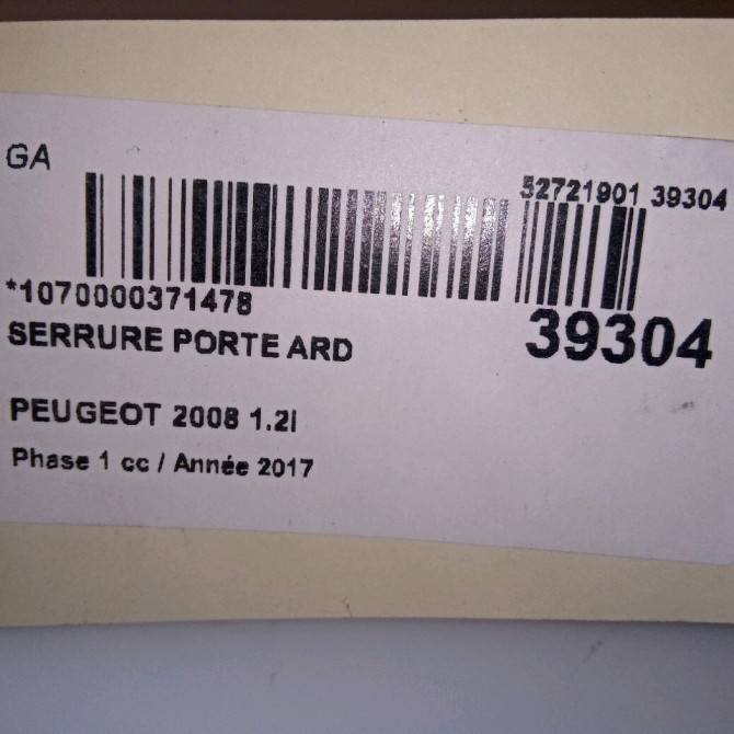 Serrure porte ard occasion PEUGEOT 2008 Phase 1 01-2013->... 1.2i PURETECH 110ch 9812501180 4