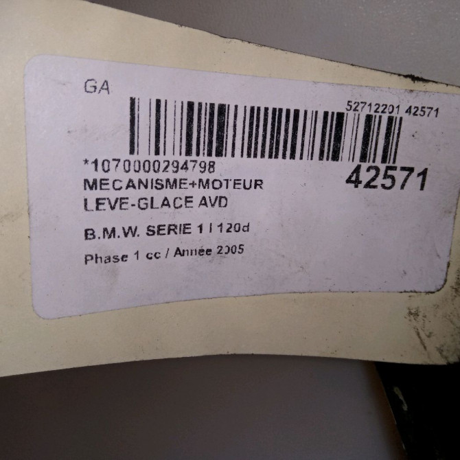 Mecanisme + moteur lève-glace avant droit occasion B.M.W. SERIE 1 I Phase 1 05-2004->12-2006 120d 51337138466 4