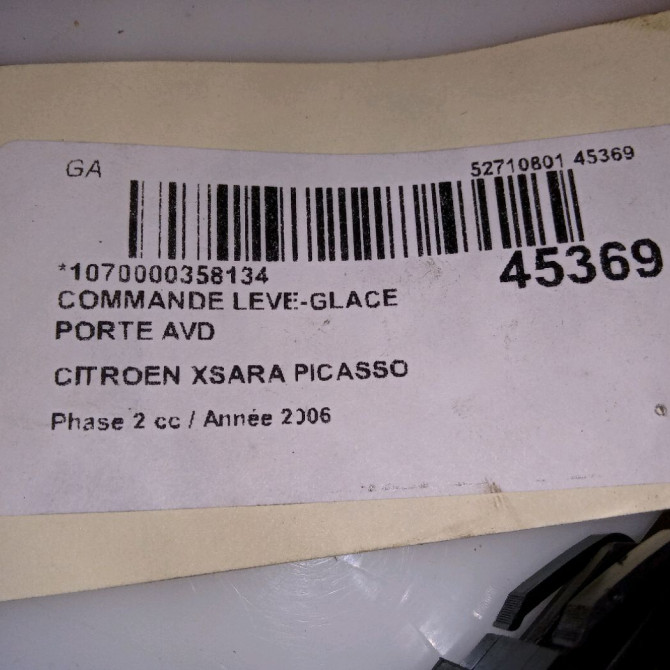 Commande lève-glace porte avant droite occasion CITROEN XSARA PICASSO Phase 2 02-2004->12-2010 1.6 HDI 110ch 3
