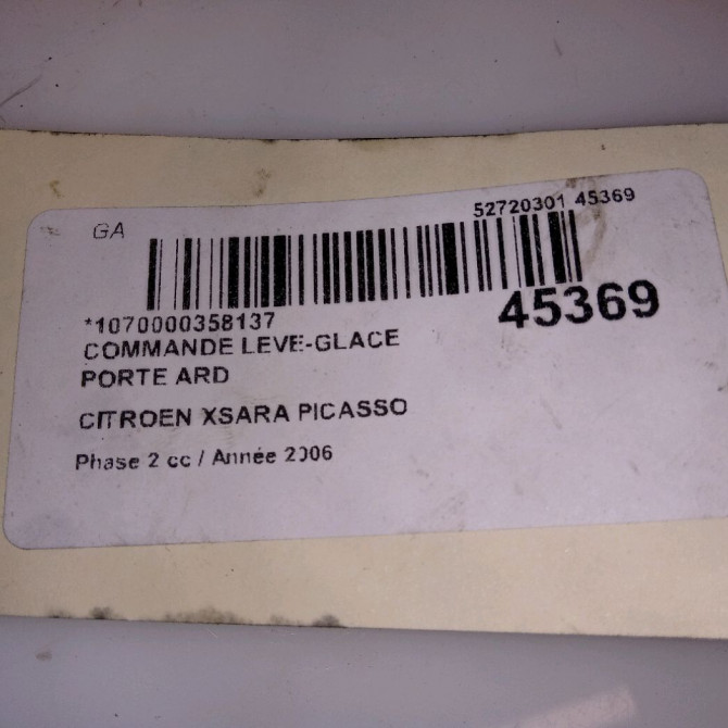 Commande leve-glace porte arrière droite occasion CITROEN XSARA PICASSO Phase 2 02-2004->12-2010 1.6 HDI 110ch 6552Z7 3