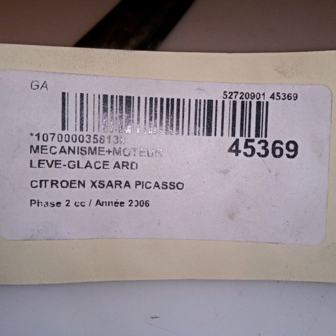 Mecanisme+moteur leve-glace ard occasion CITROEN XSARA PICASSO Phase 2 02-2004->12-2010 1.6 HDI 110ch 922367 4
