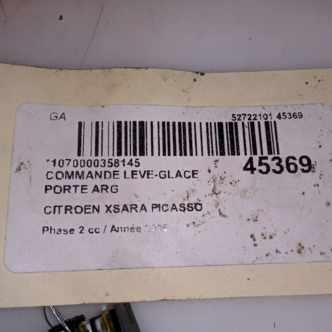 Commande leve-glace porte arrière gauche occasion CITROEN XSARA PICASSO Phase 2 02-2004->12-2010 1.6 HDI 110ch 6552Z7 3