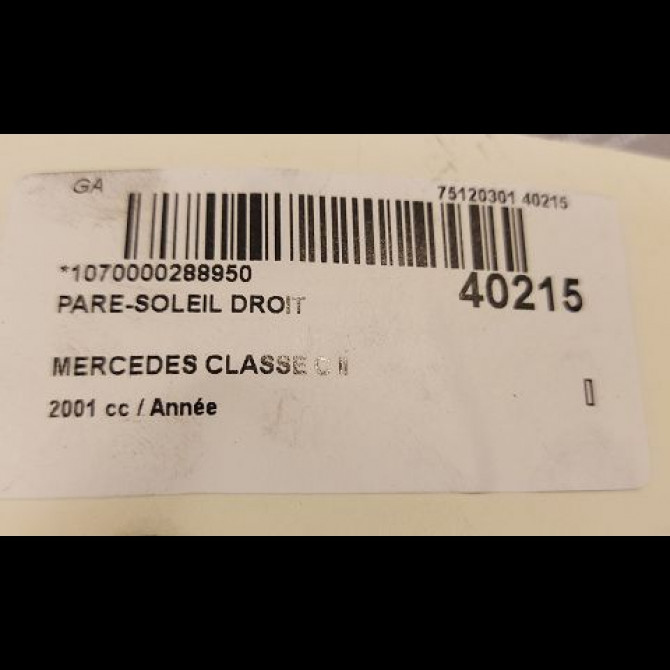 Pare-soleil droit occasion MERCEDES CLASSE C II Phase 1 05-2000->03-2004 20381022108G77 3