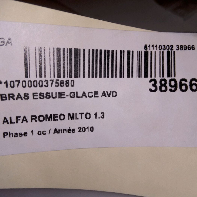Bras essuie-glace avant droit occasion ALFA ROMEO MI.TO MI.TO Phase 1 2008-09-01->2016-12-31 1.3 JTDM 95ch 50521548 3