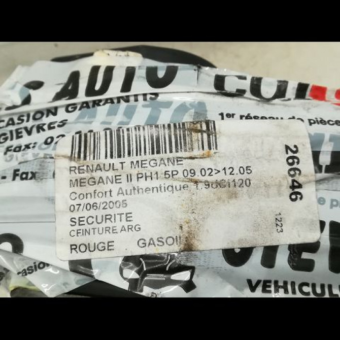 Ceinture arrière gauche occasion RENAULT MEGANE II Phase 1 09-2003->12-2005 1.9 DCI 120ch 8200562488 3