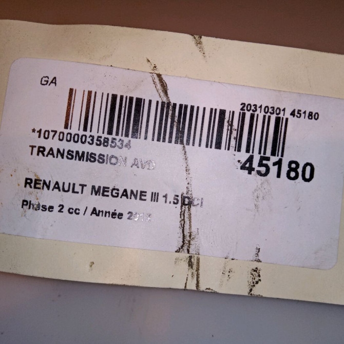 Transmission avant droite occasion RENAULT MEGANE III Phase 2 01-2012->06-2014 1.5 DCI 110ch 391003112R 3