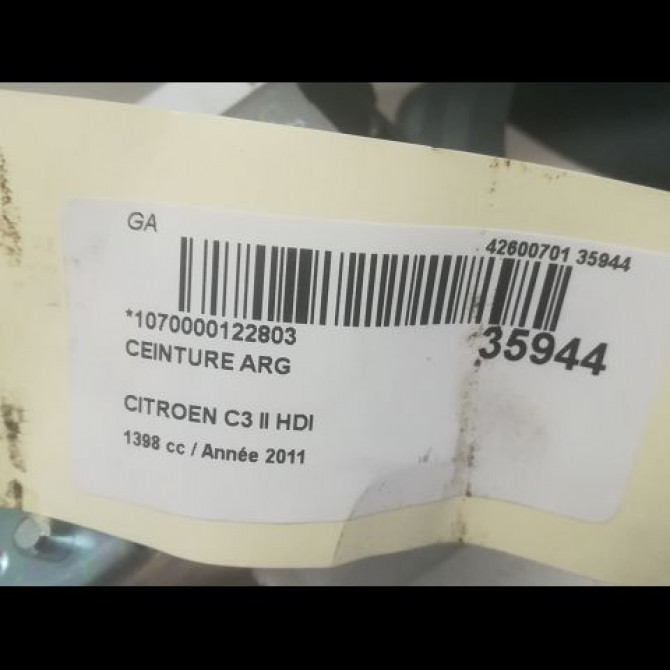 Ceinture arrière gauche occasion CITROEN C3 II Phase 1 11-2009->02-2013 1.4 HDi 70ch 8976F1 4