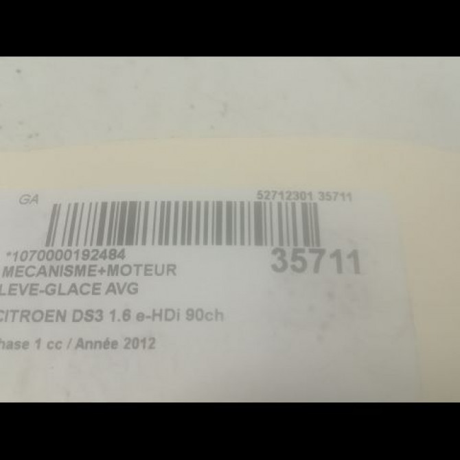 Mecanisme+moteur leve-glace avg occasion CITROEN DS3 Phase 1 11-2009->03-2014 1.6 e-HDi 90ch 9802740880 3