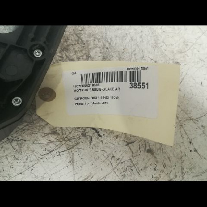 Moteur essuie-glace arrière occasion CITROEN DS3 Phase 1 11-2009->03-2014 1.6 HDi 110ch 6405QL 3