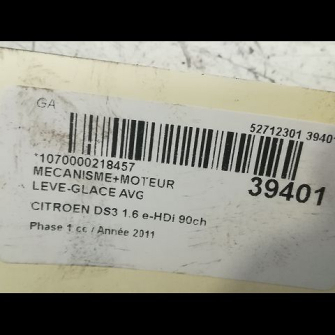 Mecanisme+moteur leve-glace avg occasion CITROEN DS3 Phase 1 11-2009->03-2014 1.6 e-HDi 90ch 9802740880 3
