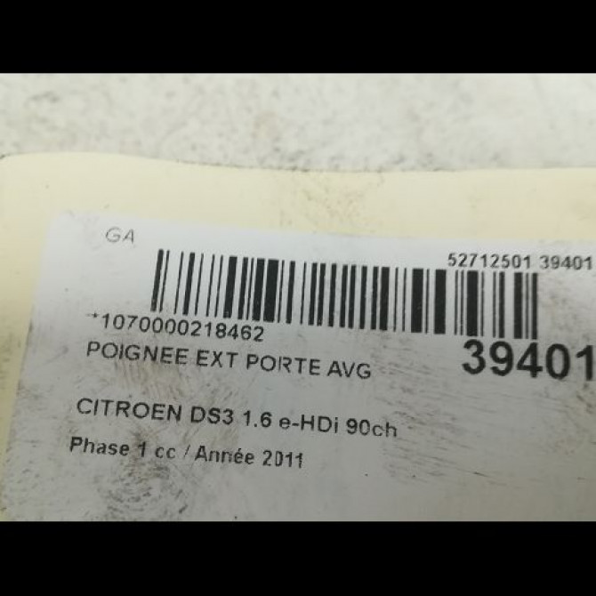 Poignee ext porte avg occasion CITROEN DS3 Phase 1 11-2009->03-2014 1.6 e-HDi 90ch 9101KY 3