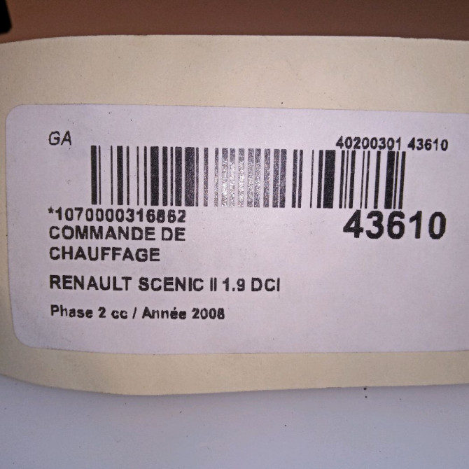 Commande de chauffage occasion RENAULT SCENIC II Phase 2 09-2006->04-2009 1.9 DCI 130ch 7701208975 4