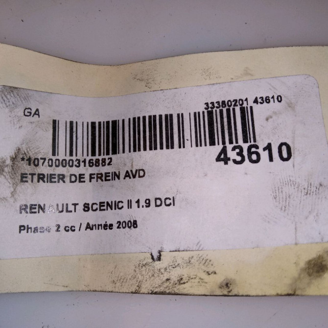 Etrier de frein avant droit occasion RENAULT SCENIC II Phase 2 09-2006->04-2009 1.9 DCI 130ch 7701065279 4