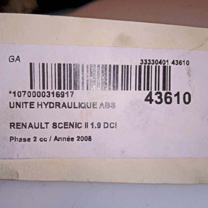 Unité hydraulique ABS occasion RENAULT SCENIC II Phase 2 09-2006->04-2009 1.9 DCI 130ch 7701068468 5