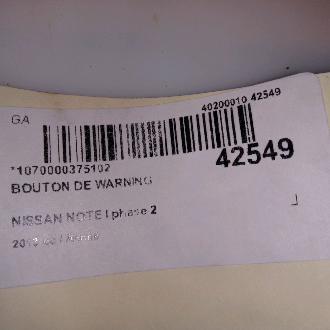 Bouton de warning occasion NISSAN NOTE I phase 2 03-2009->02-2014 252901U600 4