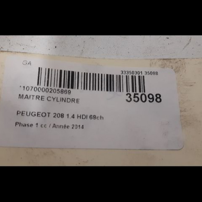 Maitre cylindre occasion PEUGEOT 208 208 Phase 1 2012-03-01->2015-09-30 1.4 HDI 68ch 4601R7 3