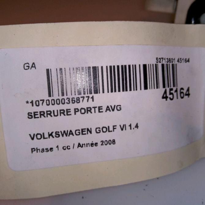 Serrure porte avg occasion VOLKSWAGEN GOLF VI Phase 1 10-2008->04-2013 1.4 TSI 16v 122ch 4