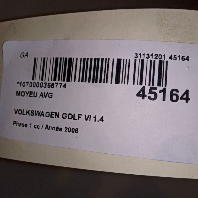 Moyeu avg occasion VOLKSWAGEN GOLF VI Phase 1 10-2008->04-2013 1.4 TSI 16v 122ch 4