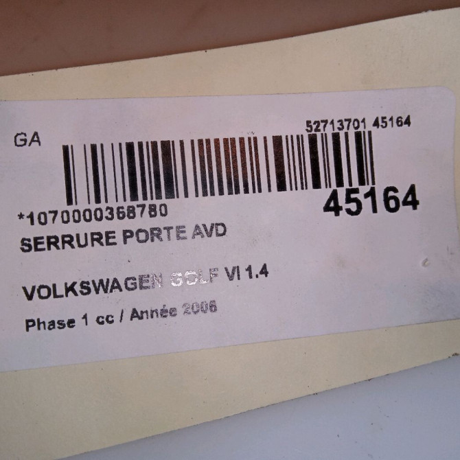 Serrure porte avd occasion VOLKSWAGEN GOLF VI Phase 1 10-2008->04-2013 1.4 TSI 16v 122ch 4