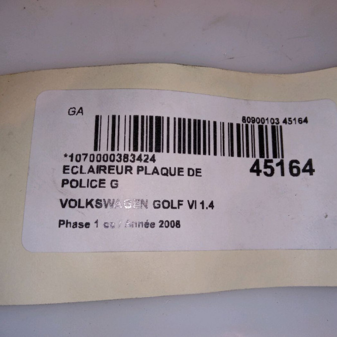 Eclaireur plaque de police g occasion VOLKSWAGEN GOLF VI Phase 1 10-2008->04-2013 1.4 TSI 16v 122ch 4