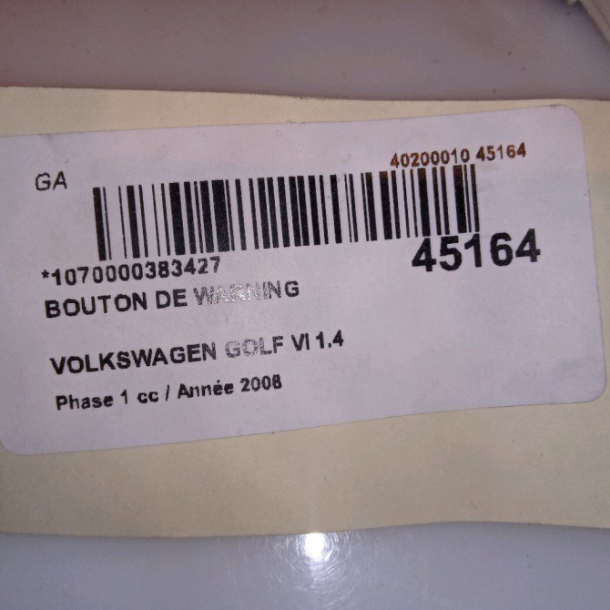 Bouton de warning occasion VOLKSWAGEN GOLF VI Phase 1 10-2008->04-2013 1.4 TSI 16v 122ch 4