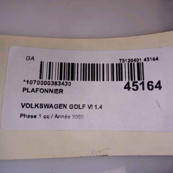 Plafonnier occasion VOLKSWAGEN GOLF VI Phase 1 10-2008->04-2013 1.4 TSI 16v 122ch 4