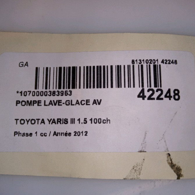 Pompe lave-glace avant occasion TOYOTA YARIS III YARIS III Phase 1 2011-03-01->2015-04-30 1.5 100ch 853300D121 4