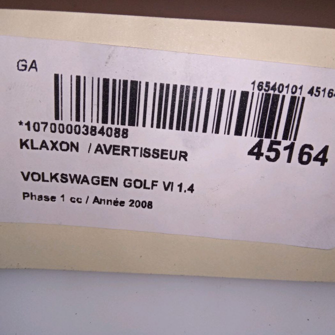 Klaxon  / avertisseur occasion VOLKSWAGEN GOLF VI Phase 1 10-2008->04-2013 1.4 TSI 16v 122ch 4