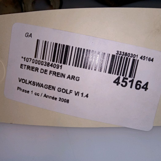 Etrier de frein arrière gauche occasion VOLKSWAGEN GOLF VI Phase 1 10-2008->04-2013 1.4 TSI 16v 122ch 4