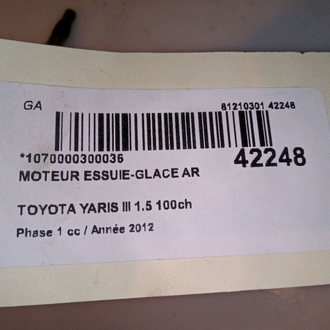 Moteur essuie-glace arrière occasion TOYOTA YARIS III YARIS III Phase 1 2011-03-01->2015-04-30 1.5 100ch 851300D080 4