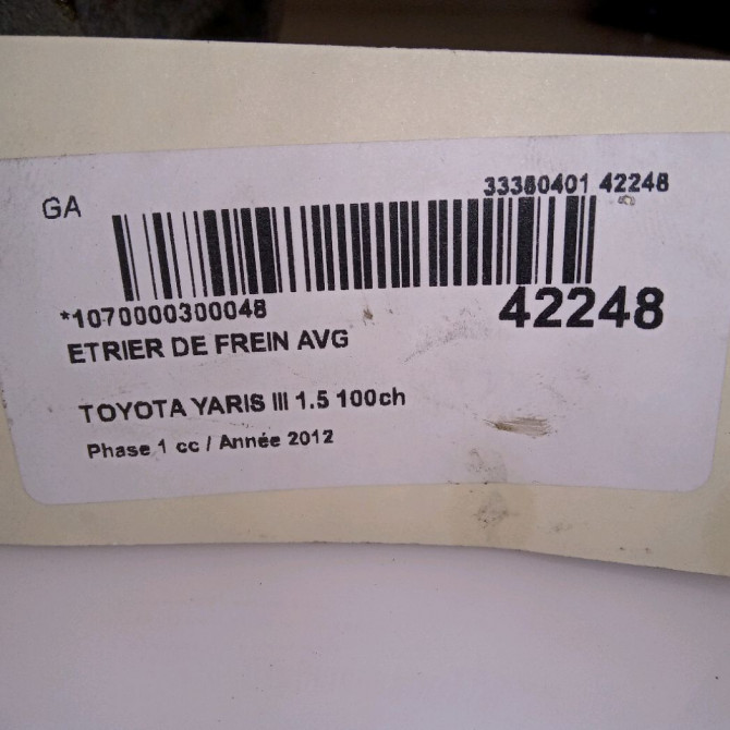 Etrier de frein avant gauche occasion TOYOTA YARIS III YARIS III Phase 1 2011-03-01->2015-04-30 1.5 100ch 4775052340 4