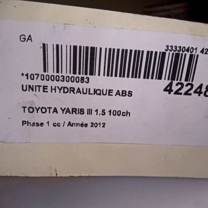 Unité hydraulique ABS occasion TOYOTA YARIS III YARIS III Phase 1 2011-03-01->2015-04-30 1.5 100ch 6
