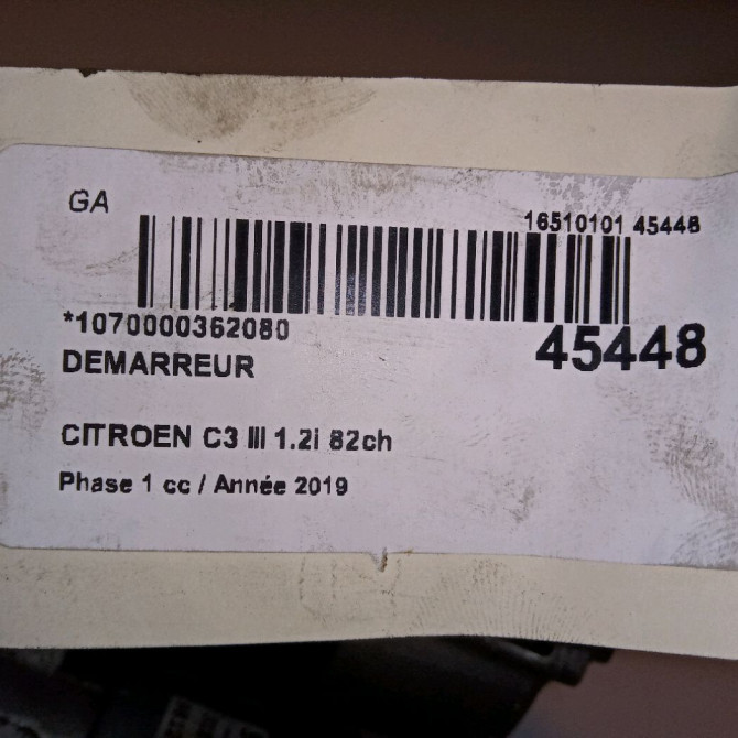 Démarreur occasion CITROEN C3 III Phase 1 10-2016->... 1.2i 82ch 9812715380 6